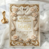 Faux Gold Foil & Satin Effect Baroque Swan Einladung