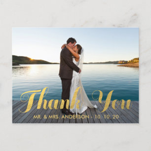 FAUX GOLD FOLIE HOCHZEIT FOTO DANKSAGUNGS POSTKART POSTKARTE