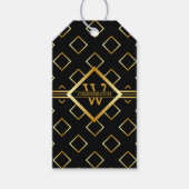 FAUX Gold Geometric Pattern with Monogram on BLACK Geschenkanhänger (Vorderseite)