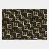 FAUX Gold Geometric Pattern with Monogram on BLACK Geschenkpapier Set (Vorderseite 2)