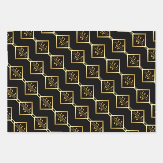 FAUX Gold Geometric Pattern with Monogram on BLACK Geschenkpapier Set (Vorderseite 2)