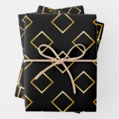 FAUX Gold Geometric Pattern with Monogram on BLACK Geschenkpapier Set (Beispiel)