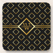 FAUX Gold Geometric Pattern with Monogram on BLACK Getränkeuntersetzer (Vorderseite)