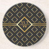 FAUX Gold Geometric Pattern with Monogram on BLACK Getränkeuntersetzer (Vorne)