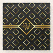 FAUX Gold Geometric Pattern with Monogram on BLACK Glasuntersetzer (Vorderseite)