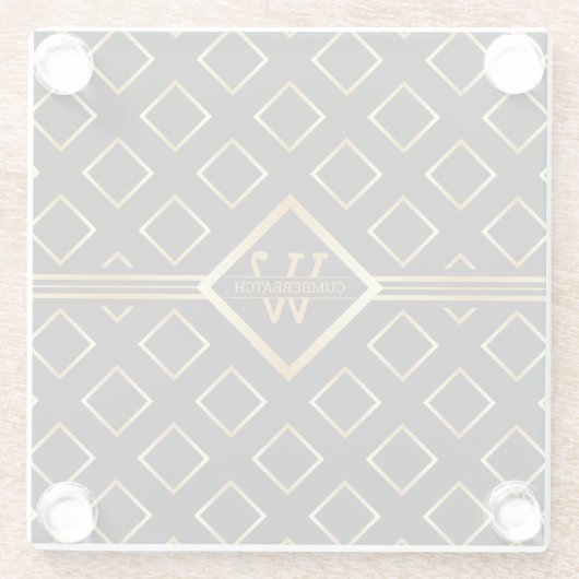 FAUX Gold Geometric Pattern with Monogram on BLACK Glasuntersetzer (Rückseite)
