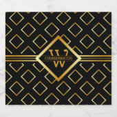 FAUX Gold Geometric Pattern with Monogram on BLACK Schaumweinetikett (Einzelnes Label)