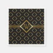 FAUX Gold Geometric Pattern with Monogram on BLACK Serviette (Vorderseite)