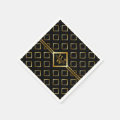 FAUX Gold Geometric Pattern with Monogram on BLACK Serviette (Ecke)
