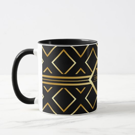 FAUX Gold Geometric Pattern with Monogram on BLACK Tasse (Links)
