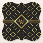 FAUX Gold Geometric Pattern with Monogram on BLACK Untersetzer (Vorderseite)