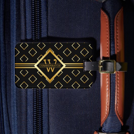 FAUX Gold Geometrisches Muster mit Monogramm auf S Gepäckanhänger (Vorderseite Insitu 4)