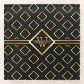 FAUX Gold Geometrisches Muster mit Monogramm auf S Glasuntersetzer (Vorderseite)