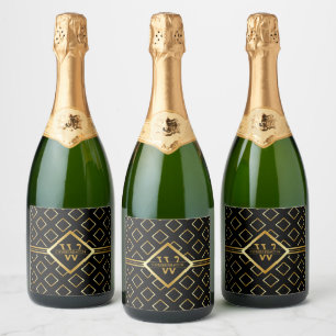 FAUX Gold Geometrisches Muster mit Monogramm auf S Schaumweinetikett