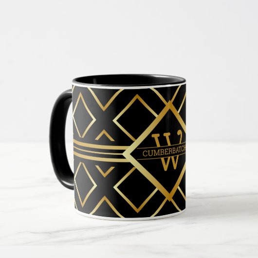 FAUX Gold Geometrisches Muster mit Monogramm auf S Tasse (Vorderseite Links)