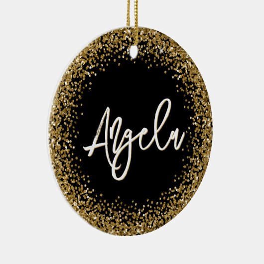 Faux Gold Glitter Black Photo Keramik Ornament (Rechts)