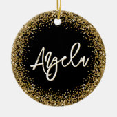 Faux Gold Glitter Black Photo Keramik Ornament (Vorne)