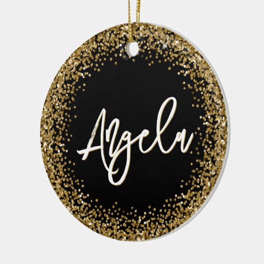 Faux Gold Glitter Black Photo Keramik Ornament (Links)