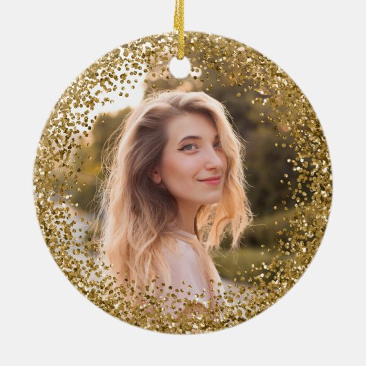 Faux Gold Glitter Black Photo Keramik Ornament (Hinten)
