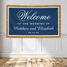 Faux Gold Glitter Navy Blue Wedding Welcome