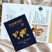 Faux Gold Heart Passport Destination Wedding Einladung
