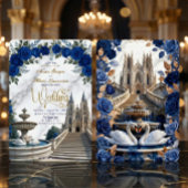 Faux Gold Marmor & Royal Blue Rose Kathedrale Einladung