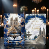 Faux Gold Marmor & Royal Blue Rose Kathedrale Einladung