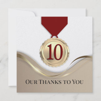 Faux gold medal employee anniversary 10 years card einladung