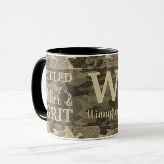 Faux Gold Metallic Camouflage Glitter Monogram Tasse (Vorderseite Links)