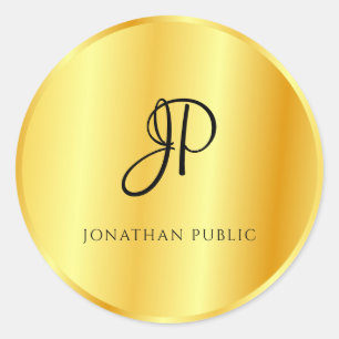Faux-Gold-Metalloptik-Schablone mit Monogramm Runder Aufkleber