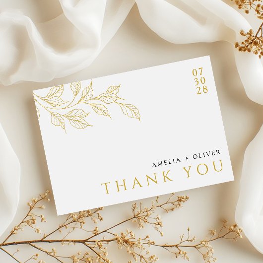 Faux Gold Modern Botanical Wedding Dankeskarte