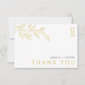 Faux Gold Modern Botanical Wedding Dankeskarte (Vorderseite)