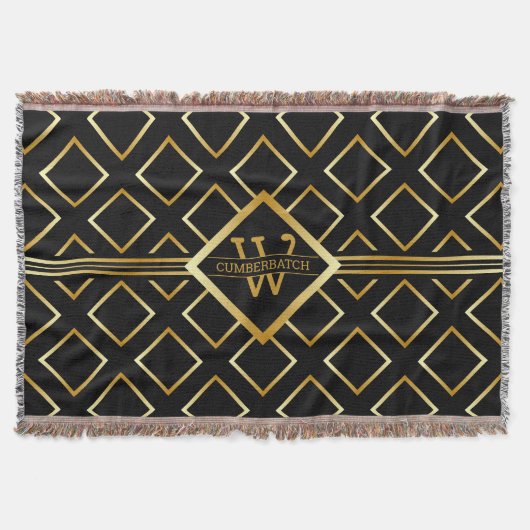Faux Gold Monogram - Black and Gold Decke (Vorderseite)