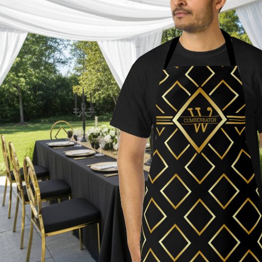 Faux Gold Monogram  - Black and Gold Schürze