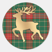 Faux Gold Reindeer Plaid Runder Aufkleber (Vorderseite)