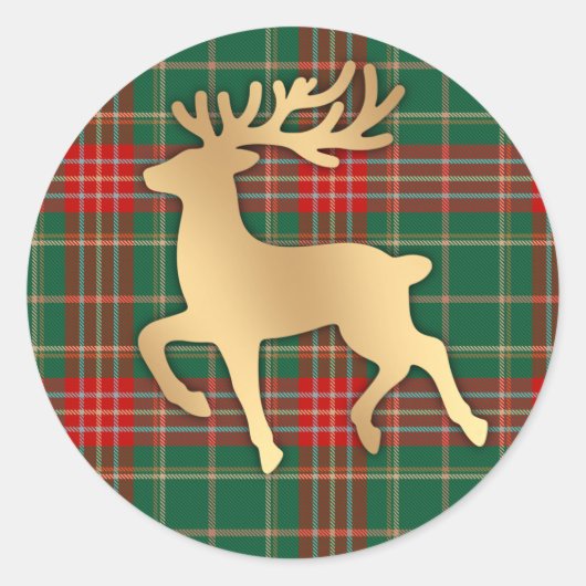 Faux Gold Reindeer Plaid Runder Aufkleber (Vorderseite)