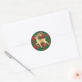Faux Gold Reindeer Plaid Runder Aufkleber (Umschlag)