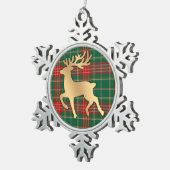 Faux Gold Reindeer Plaid Schneeflocken Zinn-Ornament (Rechts)