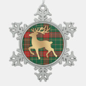 Faux Gold Reindeer Plaid Schneeflocken Zinn-Ornament (Vorderseite)
