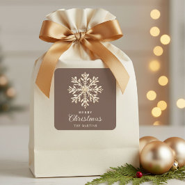 Faux Gold Snowflake Brown Custom Holiday Quadratischer Aufkleber