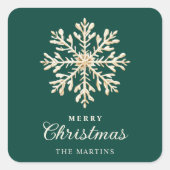 Faux Gold Snowflake Emerald Custom Holiday Quadratischer Aufkleber (Vorderseite)