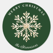 Faux Gold Snowflake Green Custom Holiday Runder Aufkleber (Vorderseite)