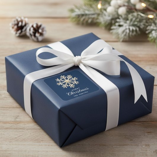 Faux Gold Snowflake Navy Blue Custom Holiday Quadratischer Aufkleber