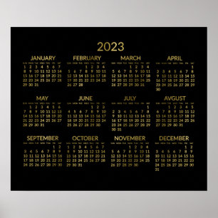 Faux Gold und schwarzer Jahreskalender 2023 Poster