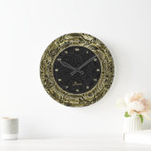 Faux Gold With Black Paisley & Background Große Wanduhr (Zuhause)