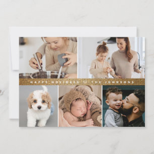 Faux-Goldbarren Frohe Feiertage Familienfoto-Colla Feiertagskarte