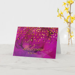 Faux Goldfolie Konfetti Elegante Funken Willkommen Karte