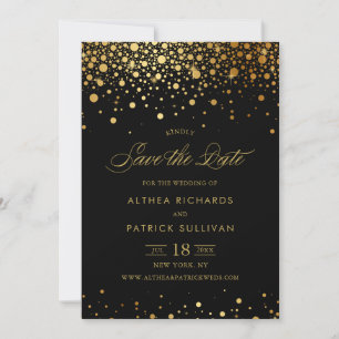Faux Goldfolie-Konfetti-Punkte   Schwarz Save the  Date
