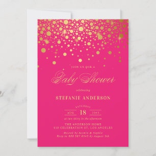 Faux-Goldfolien-Konfetti Hot Pink Baby-Shower Einladung
