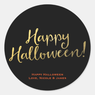 Faux-Goldfolien-Look HAPPY HALLOWEEN Party-Favor Runder Aufkleber